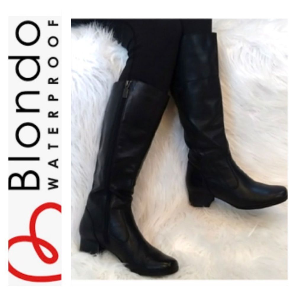 Blondo NWT Black Waterproof Leather & Natural Rubber Sole Riding Boots Sz 6.5WW